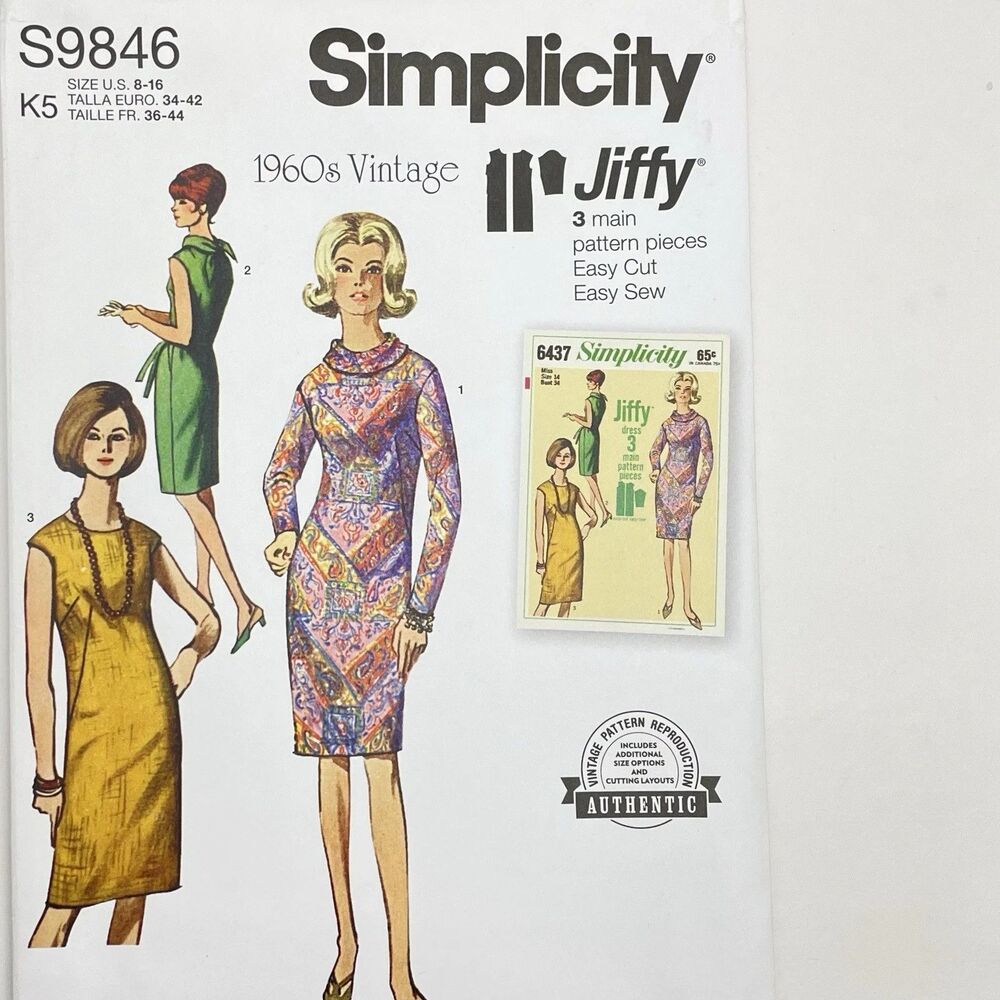 Pattern Misses Sz K5 8-16 Vintage1960s Jiffy Dress Simplicity S9846 New/Uncut